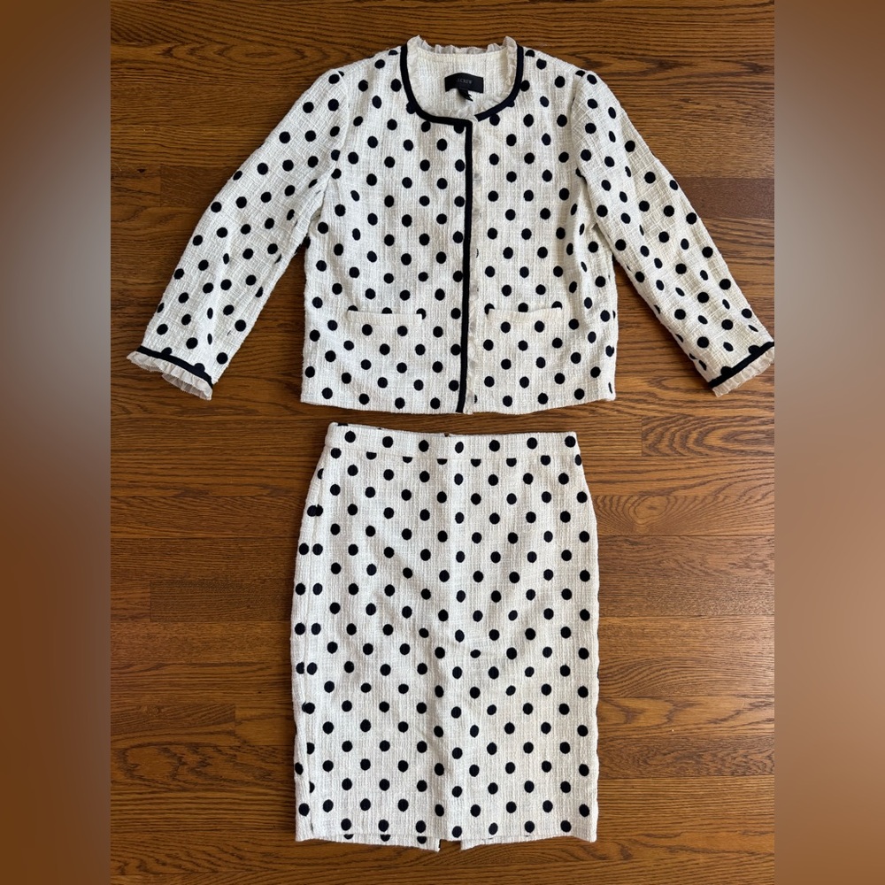 J. Crew polka dot skirt jacket suit